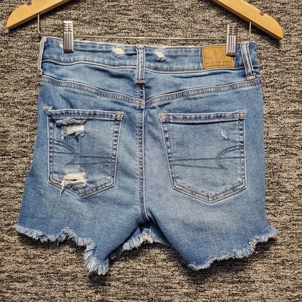 American Eagle Super Stretch Hi-Rise Shortie Denim Cutoff Shorts Women 4 Blue